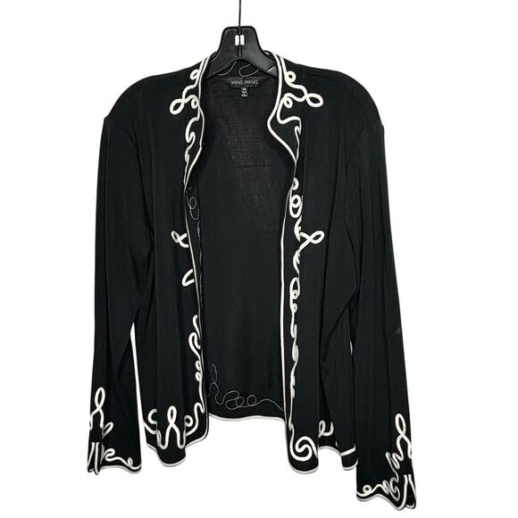 Ming Wang Black & White Open Front Knit Cardigan Classic Preppy Jacket Size XL - Picture 1 of 11